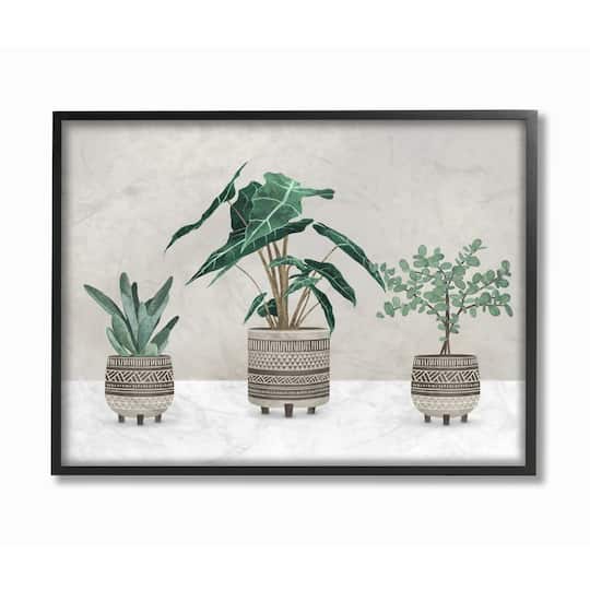 Stupell Industries Plants In Patterned Pots Neutral Grey Design in Frame Wall Art